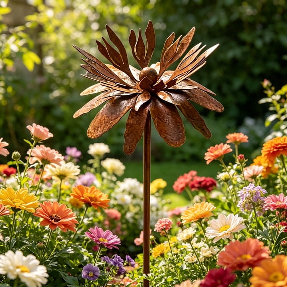 KGJQ Rusty Outdoor Daisy Flower Metal Yard Stake, Rusted Iron Art Flower Garden Decoration, Weather-Resistant Garden Ornament for Lawn, Pathway, Patio, or Planter