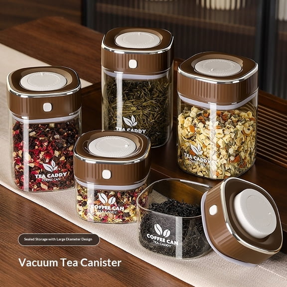 KGJQ Sealed Jar, Space-Saving Design with Airtight Lids, with One-Click Vacuum Sealing Glass Container, for Tea Coffee Beans Snacks