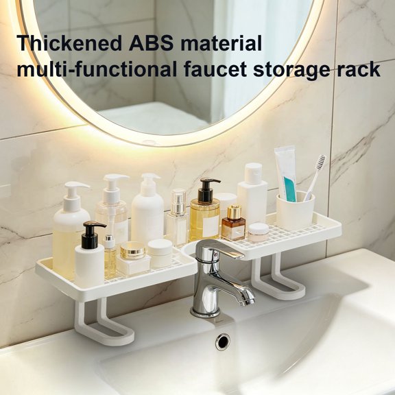 KGJQ Sink Storage Rack Thickened ABS Waterproof Faucet Storage Organizer Vertical No Drilling Sink Space Saver Rack for Bathroom