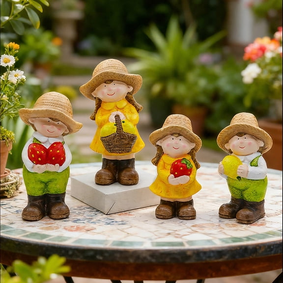 KGJQ Small Ceramic Garden Statue Cute Girls Boys/Gnome/Pumpkin Fairies Sculptures for Outdoor Garden Yard Patio Lawn Decor