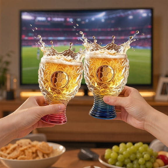 KGJQ Soccer Trophy Beer Glass, 400ml Capacity Tall Trophy Mug, Clear Glass Mug for Lager Craft Beer, Sports Fan Gift
