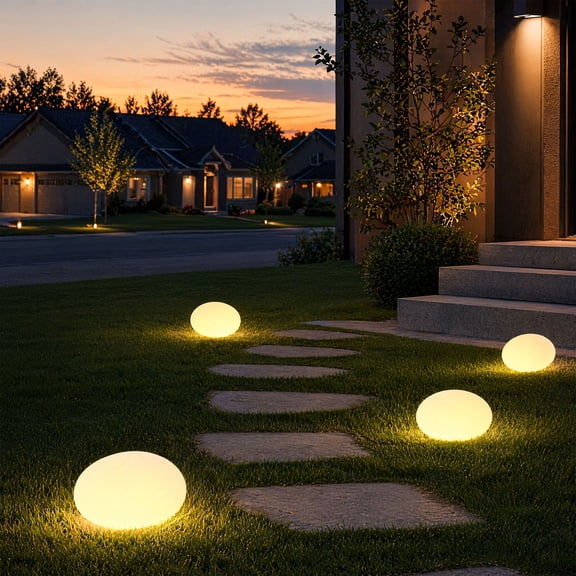 KGJQ Solar Cobblestone Pathway Light, Garden Rock Solar LED Light, Waterproof Outdoor Stone Light for Patio Lawn Yard Porch