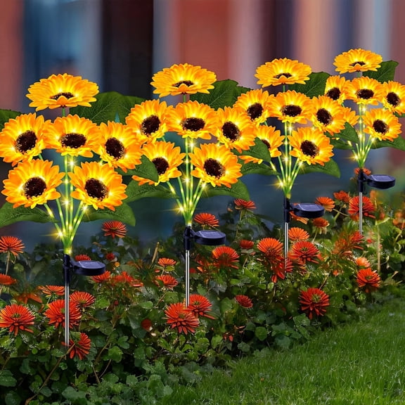 KGJQ Solar Garden Light, Waterproof Automatic On/Off Design, Sunflower Shape Garden Lamps for Yard Patio Pathway