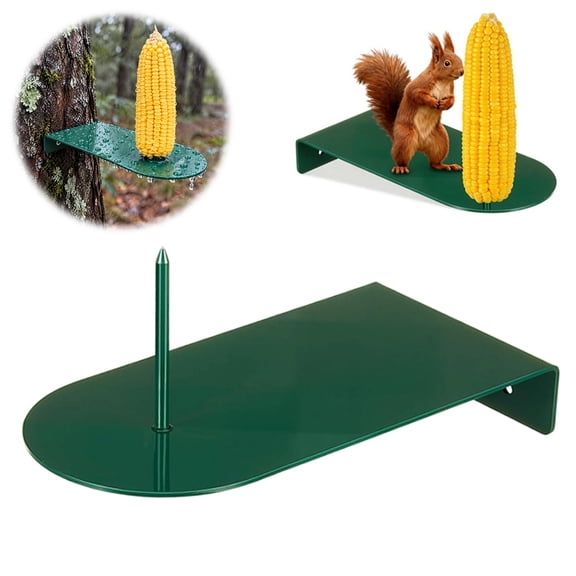 KGJQ Squirrel Corn Cob Feeder for Outside, Metal Wildlife Feeding Station, Backyard Squirrel Picnic Table for Tree Trunk Fence Post, Mounting Hardware Included