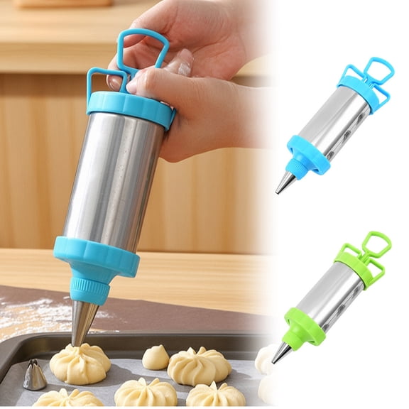 KGJQ Stainless Steel Cookie Press Decorating Piping Kit, Ergonomic Push Dispenser And Durable Nozzles Design, Handheld Icing Dispenser for Cookies Dough And Cream