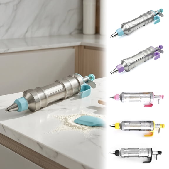 KGJQ Stainless Steel Icing Dispenser with Nozzles, Cookie Press And Cake Decorating Tool, Reusable Frosting Piping Set for DIY Baking