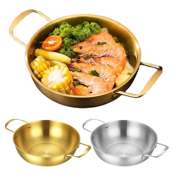 KGJQ Stainless Steel Saucepan Korean Noodle Pot with Handles Rust-Proof Dry Pots Vegetables Skillet Multi-Purpose Cookware for Seafood Soup Pasta