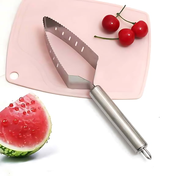KGJQ Stainless Steel Watermelon Slicer with Serrated Blade 2-in-1 Triangle Fruit Cutter for Melon Pineapple Multi-Function Divider for Cake Pizza