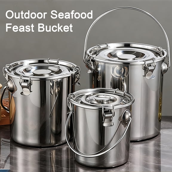 KGJQ Storage Bucket with Handle And Sealed Buckles Pot Stainless Steel Rust-Resistant Seafood Boil Pot for Cooking And Home Brewing