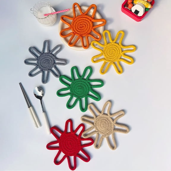 KGJQ Sunflower Cotton Rope Coaster, Handmade Heat Insulation Mat for Table, Nordic Style Placemat for Pots And Cups