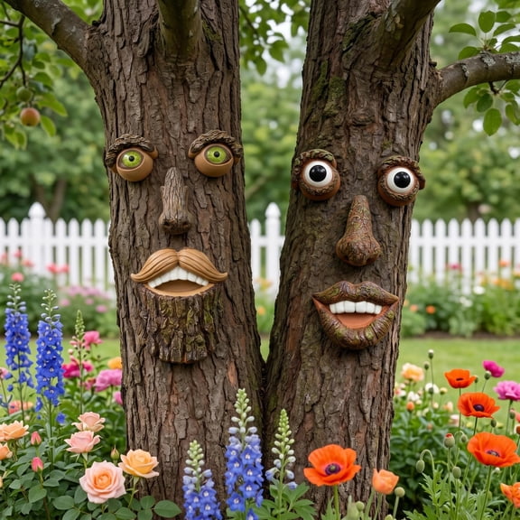 KGJQ Tree Face Ornament Facial Features Outdoor Statues Resin Weather-Resistant Garden Decoration for Yard Tree Stump