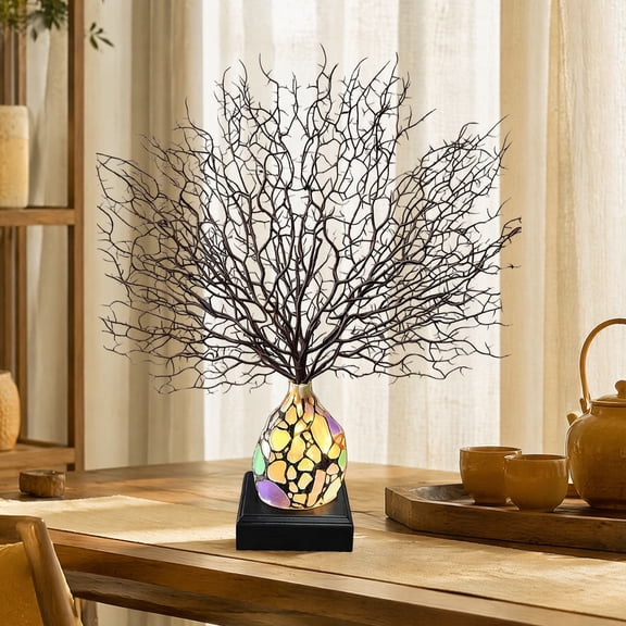 KGJQ Tree of Life Resin Night Light, Colorful Gemstone Mosaic LED Table Lamp with Solid Wood Base, Vintage Art Desktop Decor for Bedroom Living Room, Home Decor Gift