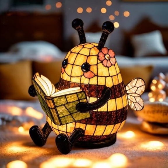 KGJQ USB Powered Bee Reading Light, Cute Book Light for Reading at Night, Warm Bee Statue Night Light, 3D Animal Table Lamp, Indoor Reading Book Nightlight for Book Lover Gift