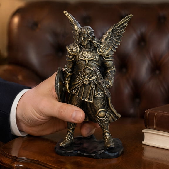 KGJQ Warrior Angel Resin Statue, Winged Soldier Figurine with Weapons, Retro Bronze & Matte Grey Black Desktop Decor for Office Living Room Study Gift