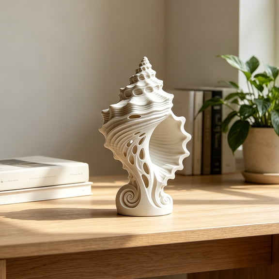 KGJQ White Conch Shell Figurine, 3D Printed Nautical Coastal Tabletop Ornament for Living Room, TV Stand, Bookcase Shelf, Cabinet Decor