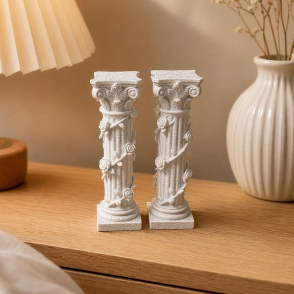 KGJQ White Corinthian Column Ornament, 3D Printed Flower Vine Column Statue, Roman Column Desktop Ornament for Home Desk Shelf Decor
