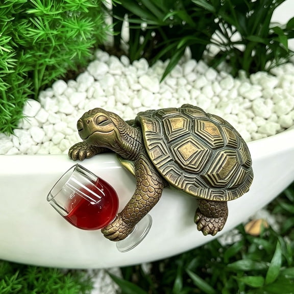 KGJQ Wine Drinking Turtle Figurine, Planter Hanger Turtle Statue, Plant Pot Resin Turtle Ornament for Flowerpot Edge Decoration