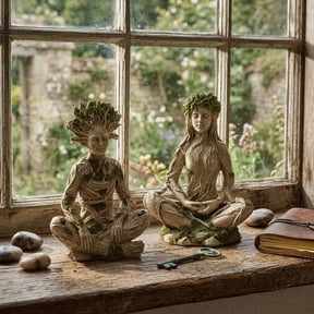 KGJQ Zen Meditation Goddess Statue, Resin Tree Woman/Man Figurine, Yoga Tree of Life Mystical Sculpture, Spiritual Gift for Home Office Decor