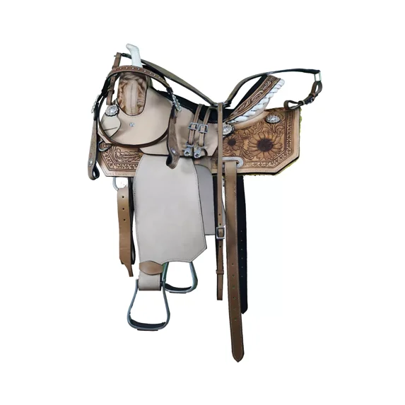 KGN International Leather Barrel Racing Horse Saddle, Beige 16"