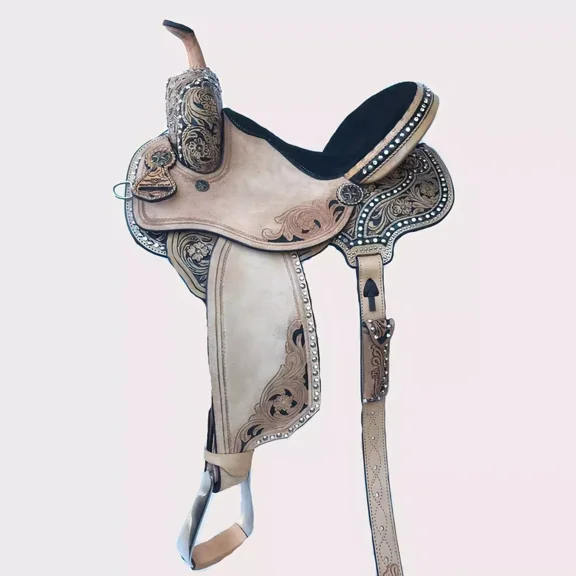 KGN International Premium Western Leather Cowhide Barrel Racing Horse Saddle