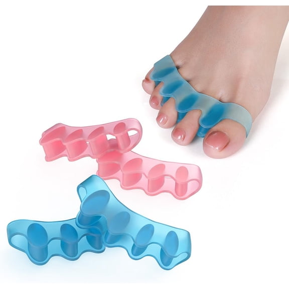 KGOJDYNFYSL 4 Pcs Toe Separator,Bunion Corrector for Women Men Toe Spacers to Correct Bunions Yoga Toes Straightener Stretcher Big Toes Correctors Gel Separators (Blue+Pink)