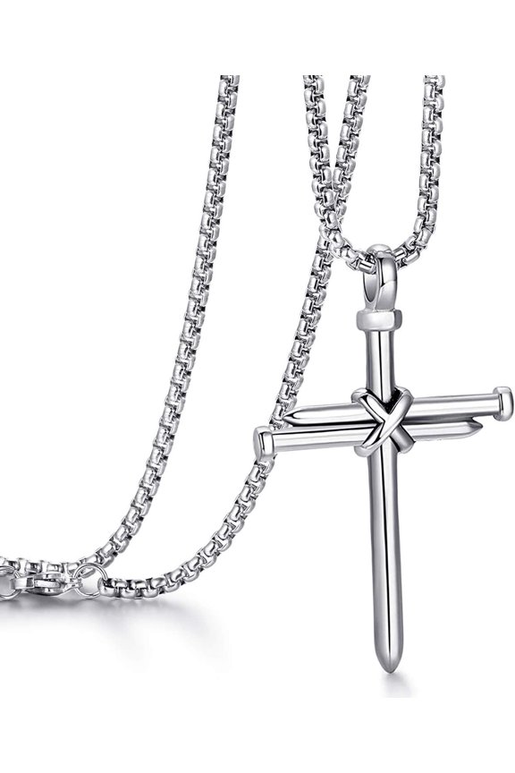 Cross Necklace for Men Cross Pendant STRENGTH Bible Verse Stainless Steel Necklace