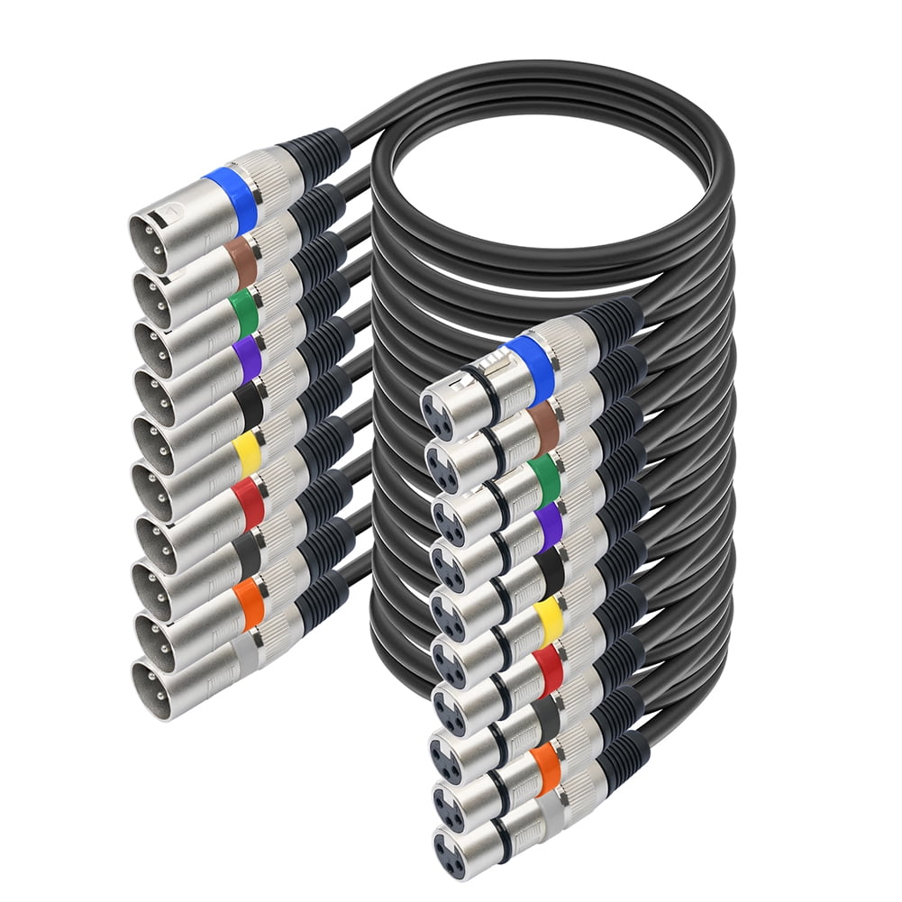 4-Pack 10ft XLR Microphone Cables - Balanced Male To Female, 3-Pin Shielded Audio Cables For Mics, Speakers & Studio Gear