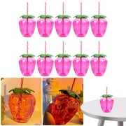 KGOTA 10Pcs Plastic Strawberry Pineapple Drinking Cup with Straw Juice Cups Fruit Shape Water Cups Hawaii Party Decoration Luau Flamingo Summer Beach Pool Party Decor