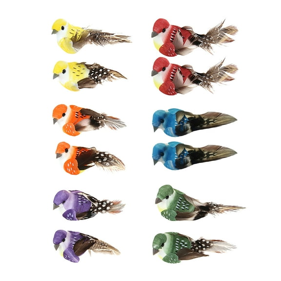 KGOTA 12pcs Feather Birds Mini Artificial Foam Bird for DIY Crafts (Pearl Haired Bird)