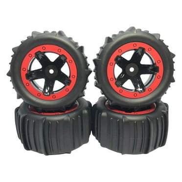 KGOTA 4Pcs 1/16 1/14 1/12 RC Rubber Tyre Snow Sand Tire Fit for HBX MJX ZWN WPL (Red)