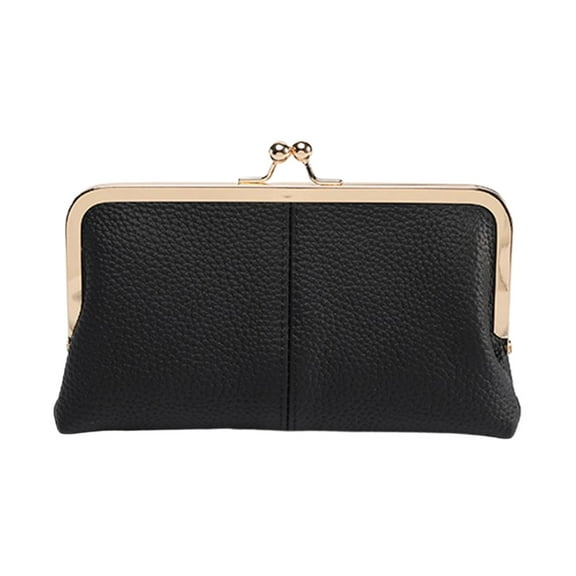 KGOTA Genuine Leather Women Clutch Purse Framed Coin Purse Change Pouch (Black)
