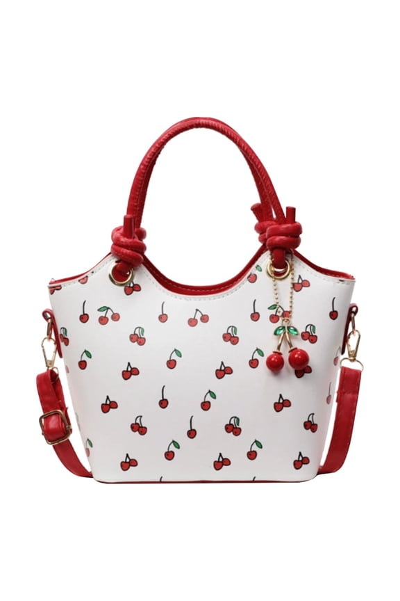 KGOTA PU Leather Cherry Bucket Bag for Women, Cute Mini Top Handle Handbag with 3D Cherry Pendant, Adjustable Strap Crossbody Shoulder Satchel, Lightweight Fashion Purse for Daily Use 9.06" (Red)