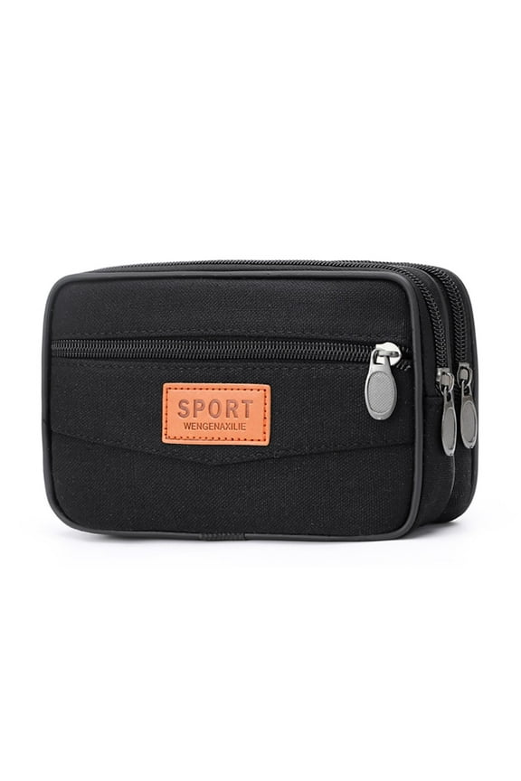 Men Change Pouch Canvas Zipper Coin Purse With Multi Pocket (Black Style One)