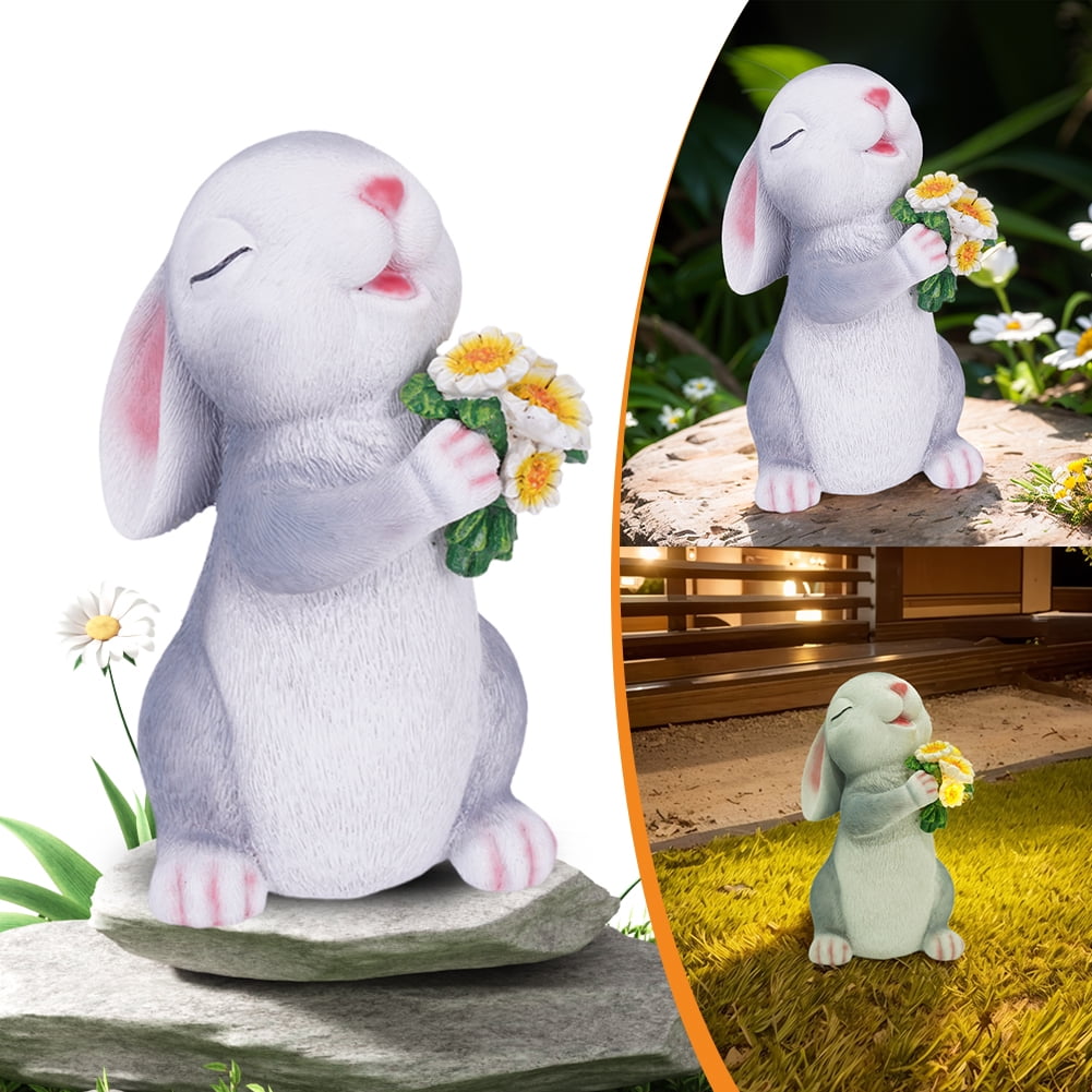 KGOTA Solar Powered Rabbit Figurine Light Resin Cute Rabbit Night Light ...