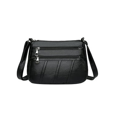 KGOTA Women PU Shoulder Bag Multi-pocket Mother Solid Crossbody Handbag (Black)