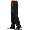thumbnail image 1 of KGPopular Men's Drawstring Elastic Waist Pockets Solid Color Casual Linen Pants, 1 of 4