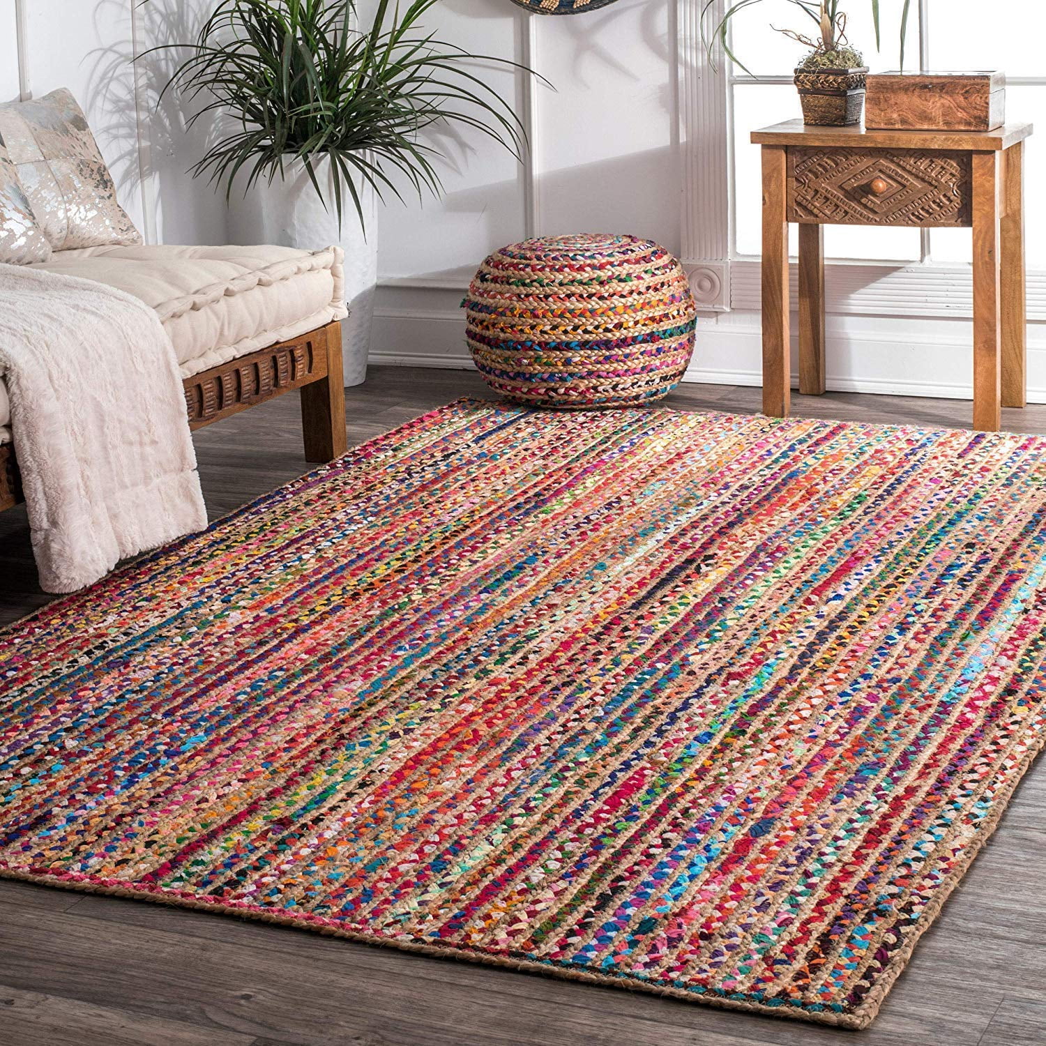 Handmade Multicolor Braided Cotton Jute Area Rug 4' x 6'