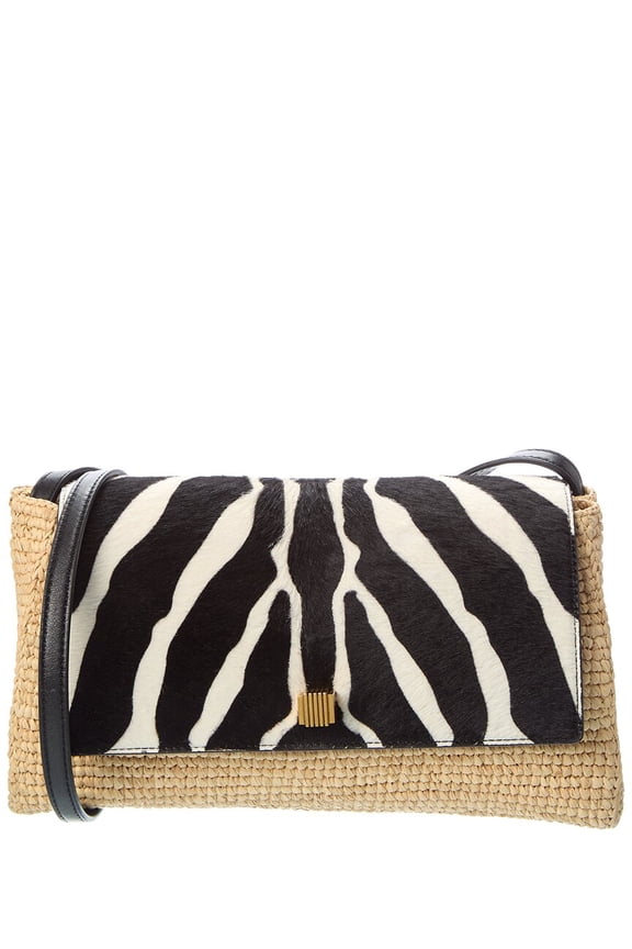 Audrey Raffia & Haircalf Crossbody, Brown