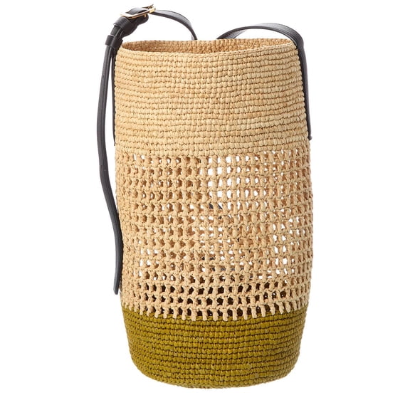 KHAITE Billie Small Raffia & Leather Bucket Bag, Brown