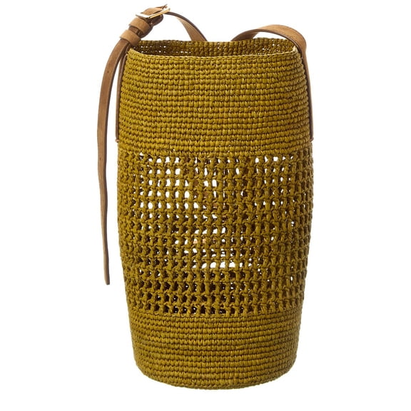 KHAITE Billie Small Raffia & Suede Bucket Bag, Brown