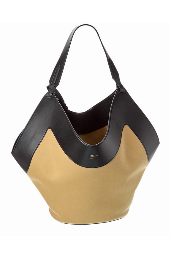 Lotus Medium Canvas & Leather Tote, Beige