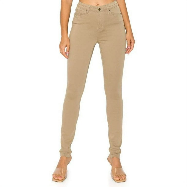 KHAKI BLUE Cali1850 Women s The Everyday Skinny Jeans Soft Stretchy High Rise Comfy Casual Pants 79352AM DM405 Khaki 14