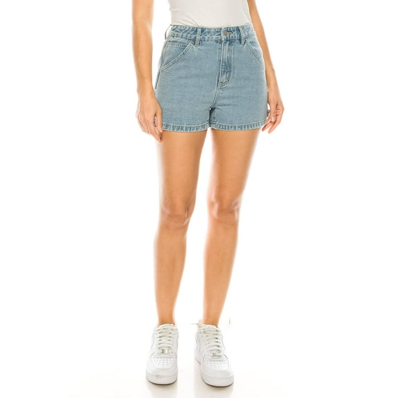 KHAKI & BLUE Women's Denim Shorts High Waisted Carpenter Jeans with Utility Loop Casual Stretch Pants 79142Z-DM665 LT 0