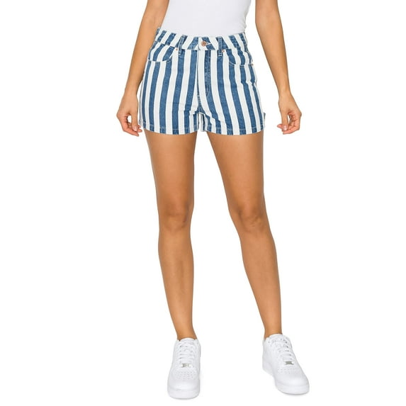 KHAKI & BLUE Women's Denim Shorts High Waisted Carpenter Striped Jeans Casual Stretch Pants 79155Z-DM932 STRIPE 7
