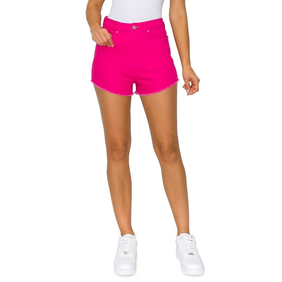 KHAKI & BLUE Women's Denim Shorts High Waisted Destructed Frayed Hem Color Jeans Casual Stretch Pants 50868Z-TWL51 SHOCKINGPINK 1