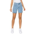 thumbnail image 1 of KHAKI & BLUE Women's Denim Shorts High Waisted Midi Raw Edge Hem Angel Embroidery Jeans Casual Stretch Pants 78979Z-DM665 LT 3, 1 of 3