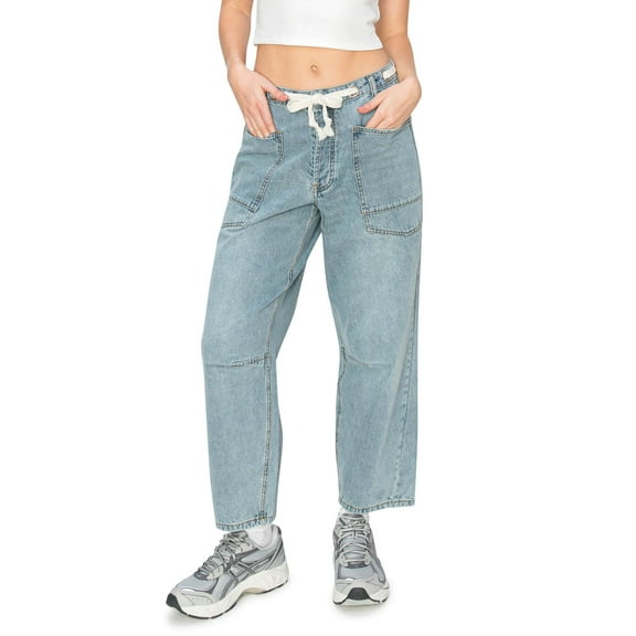 KHAKI & BLUE Women's Low Waisted Ankle Length Low Slung Barrel KBrgo Jeans with Patch Pocket