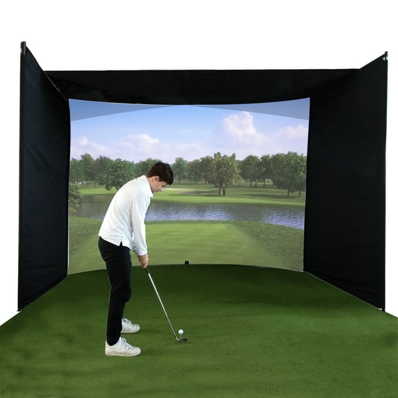 KHAMPA DIY Golf Impact Screen Frame Enclosure Kit Set, Use with Simulators, Durable Fabric with Velcro, Reinforced Black Border, 13.1'x9.8'x9.8'