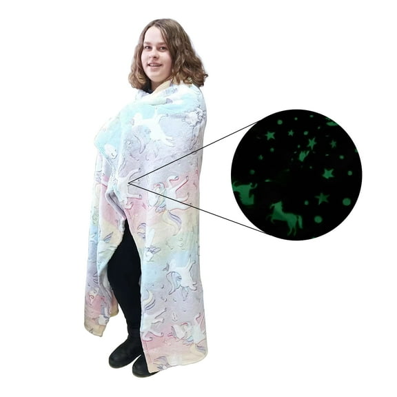 KHAMPA Glow in The Dark Throw Blanket, Fleece Blanket for Kids, Skull Pattern, 50 x 60 inches, All Seasons Cozy Fuzzy, and Plush