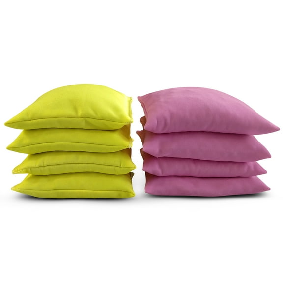 KHAMPA Set of 8 Regulation Cornhole Bags,Double Stiched - Standard Corn Hole Bean Bags for Tossing Game All Ages Pink & Yellow
